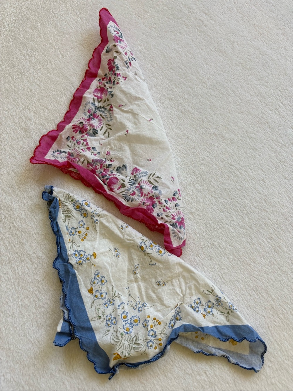 Vintage Floral Scarf Duo — Pink & Blue Trim